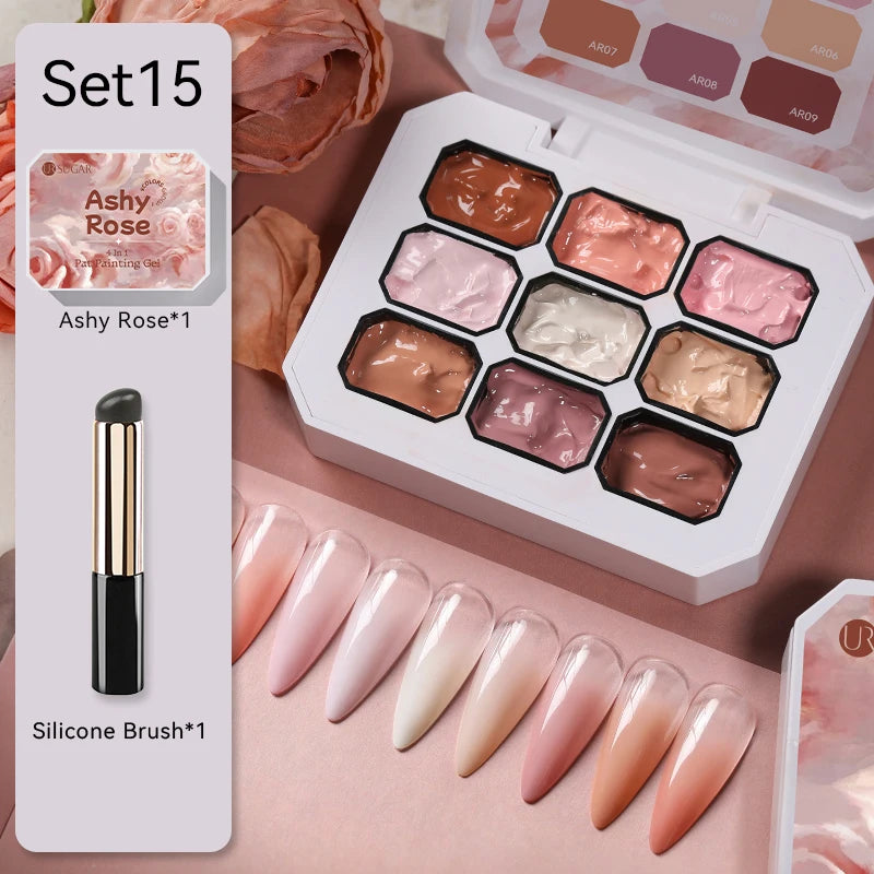 UR SUGAR 4 In 1 Pat Painting Gel Nail Polish Set 9 Colors Semi Permanent Soak Off UV LED Nails With Sponge Gradient For Nail DIY