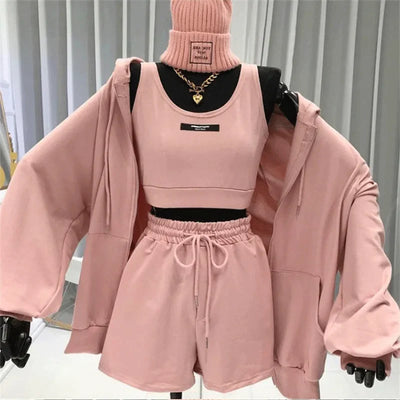 Shorts Three 3 Piece Sets Women Casual Vest Drawstring Short Hooded Zipper Jacket Sportswear Suits Y2k Streetwear Sports Hoodies