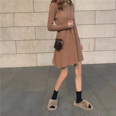 Knitted Dress for Women in Autumn Winter French Temperament Waist-hugging Base Underwear with Coat Sweater Skirt