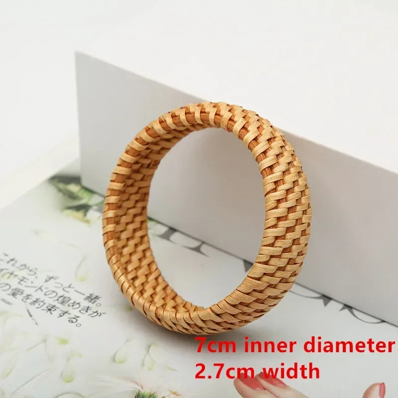 Bohemian Female Fashion Wood Bamboo Rattan Weave Handmade Bangles Big Bracelets For Women Boho Beach Style Ladies Jewelry Gifts