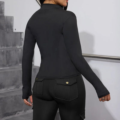 Women's Fitness Sports Coat Women Zipper Long-sleeved Stand-up Jacket Quick-drying Training Yoga Clothes Summer Breathable Top