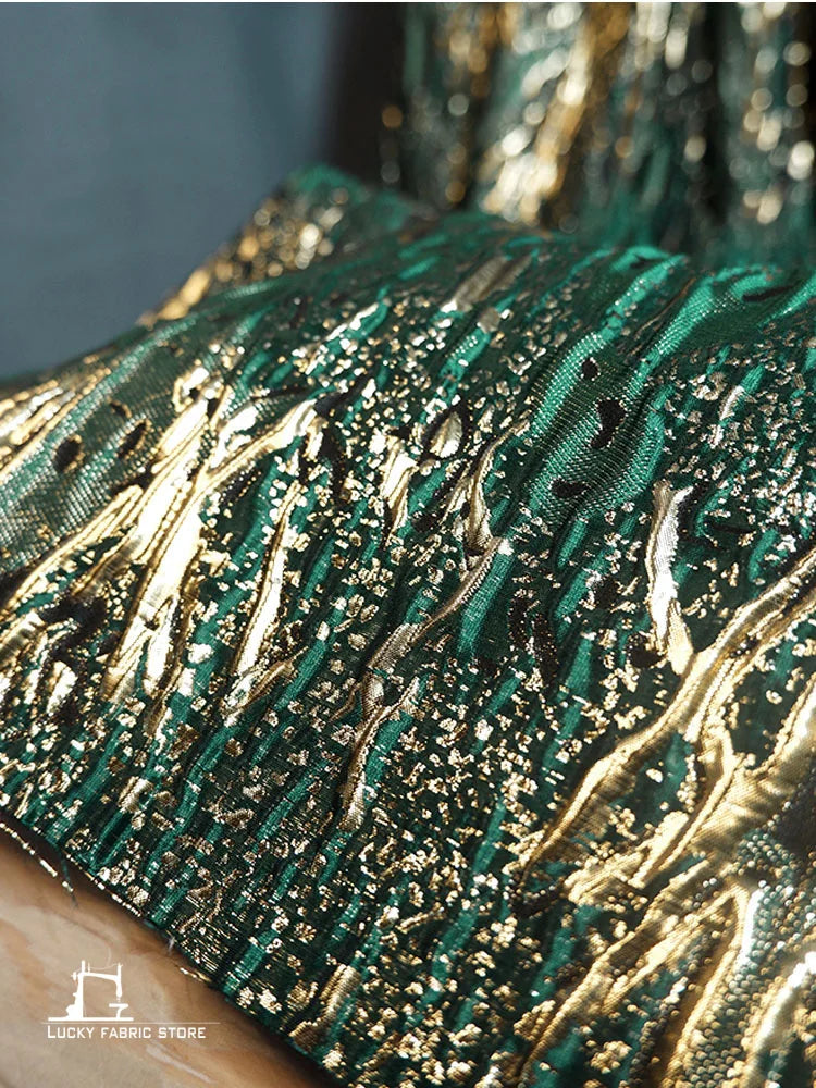 Super concave and convex texture, green-gold three-dimensional vein, jacquard texture, embossed fabric, Hanfu designer fabric