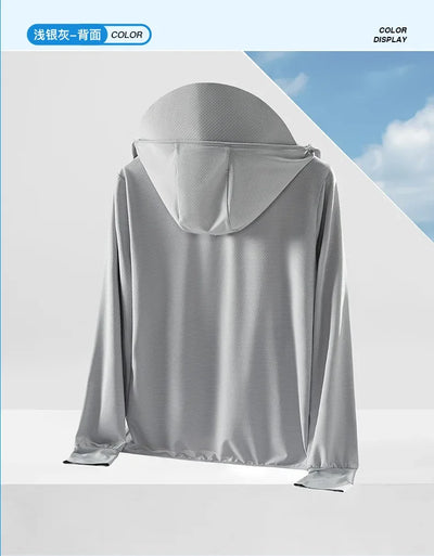 Summer Men's UPF 50+ UV Protection Lightweight Hoodie Long Sleeve SPF Jacket