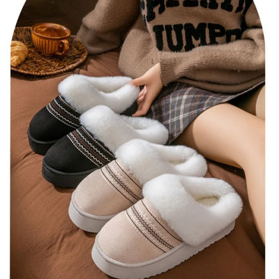 2025 New Women's Plush Slippers Indoor Warm Thick Bottom Home Slippers Fashionable Comfortable Non slip Cotton Drag