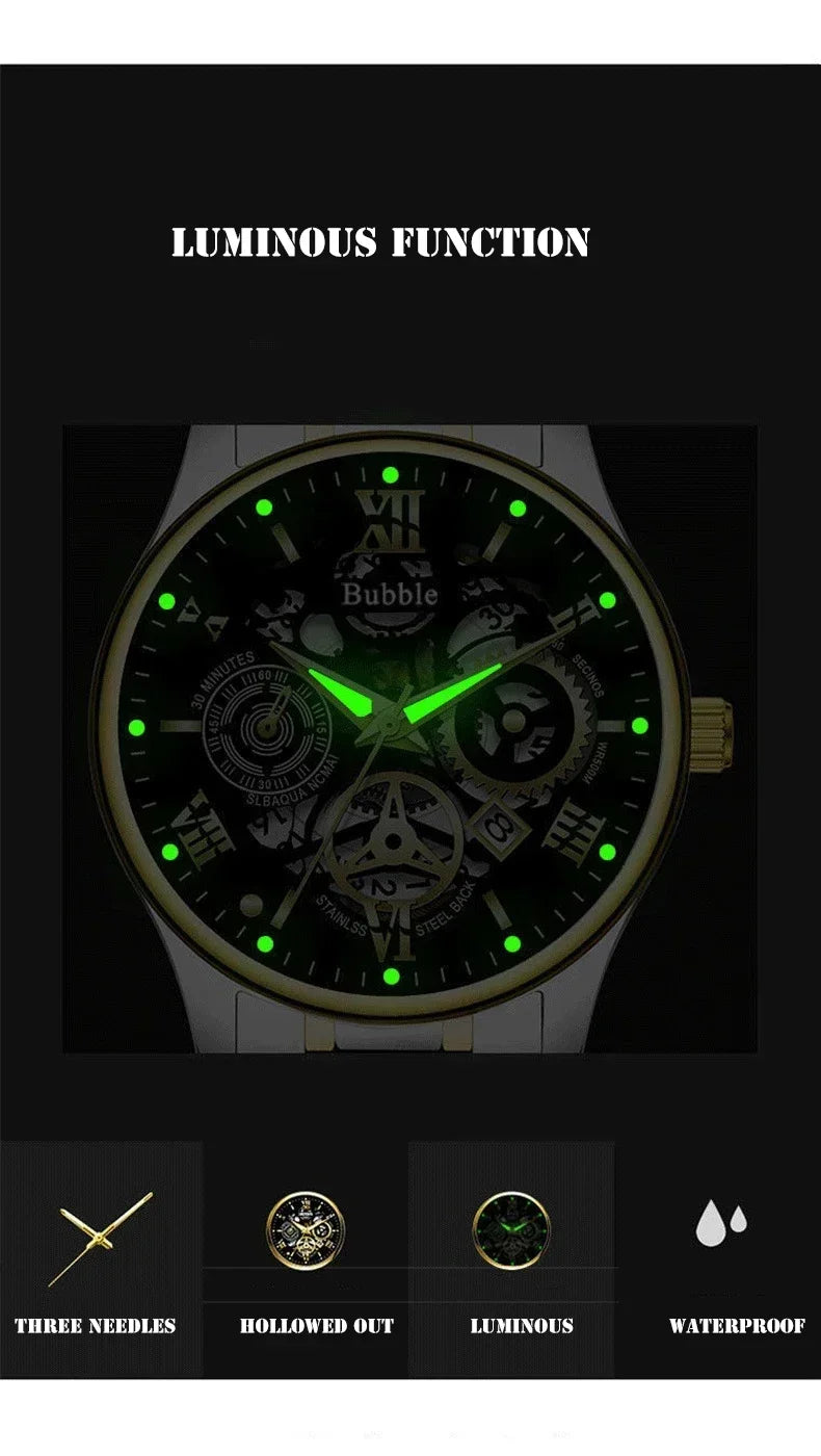 Luxury Men's Fashion Watch High-end Light Luxury Multi-functional Quartz Watch Waterproof Roman Hollow Men's Clock Watch