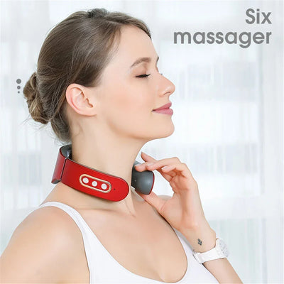 Electric Neck Shoulder Pulse Massager 6 Mode 9 Levels Heating Cervical Vertebra Machine Relax Pain Relief Back Kneading Tool