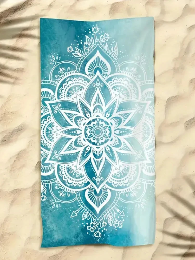 1 set of blue mandala beach towels, 90 * 180cm enlarged size, soft and skin friendly with strong water absorption