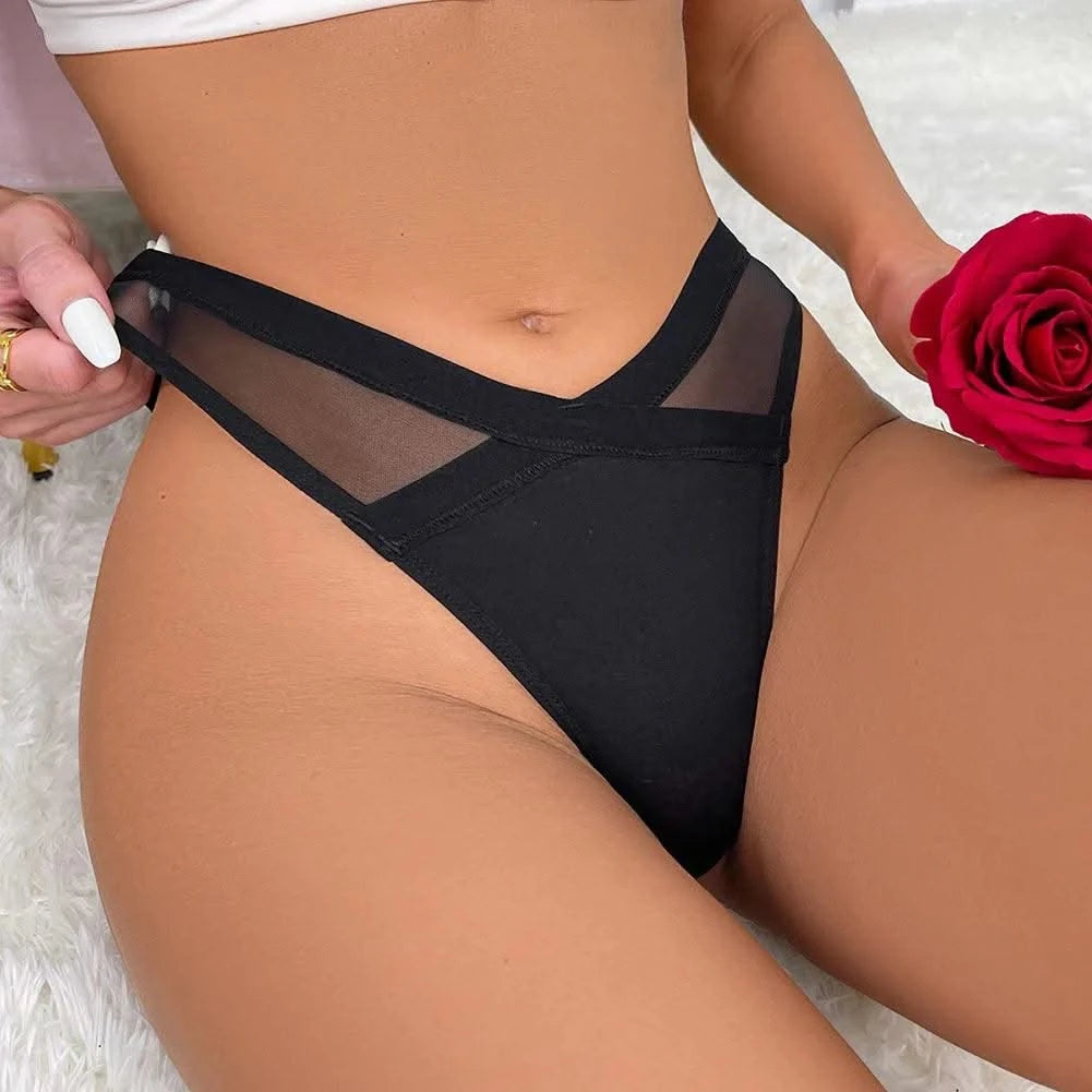 Women Thong G-String Briefs High Cut Underwear Low Waist Solid Panties Transparent Waist Cotton Crotch Underpants Erotic Lingeri