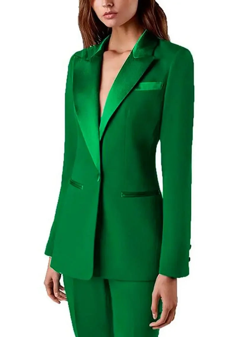 Women's 2 Piece Office Elegant Spring Suit Slim FitVelvet Lapel Chic Outerwear Long Sleeve Casual Wear Outfit Prom Party Blazers