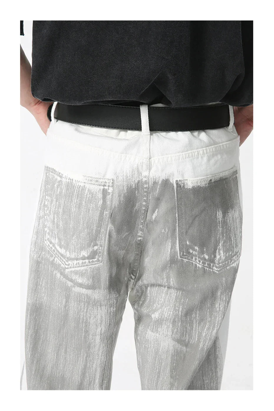 Men's White Baggy Jeans Dirty Printed Grunge Y2K Loose Straight Denim Pants Harajuku Oversized Streetwear Jeans Trousers Male