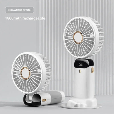 3000mAh Handheld Mini Fan Foldable Portable Neck Hanging Fans 5 Speed USB Rechargeable Fan with Phone Stand and Display Screen