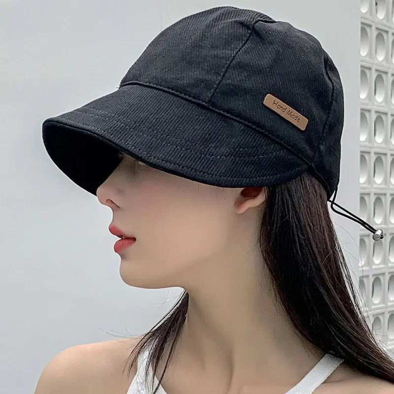Women's Foldable Sunhat Summer Outdoor Beach Fisherman Hat Sunscreen UV Protection Cap Adjustable Cotton Wide Brim Bucket Caps