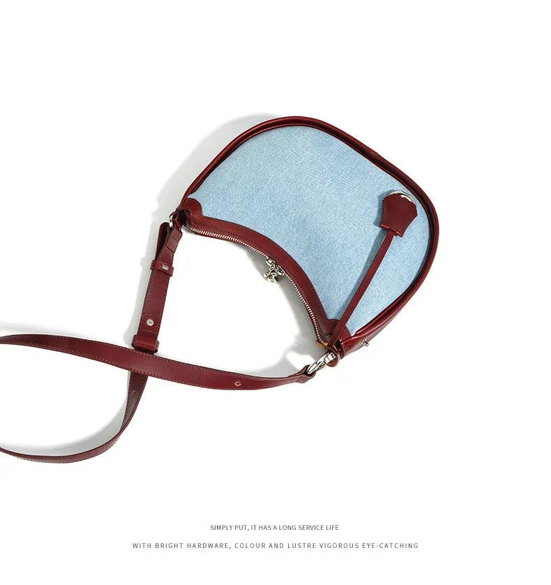 2024 New Women Bag Lady Fashion Half Moon Underarm Shoulder Bag Messenger Female Summer Soft Lightweight Denim Fabric Handbag