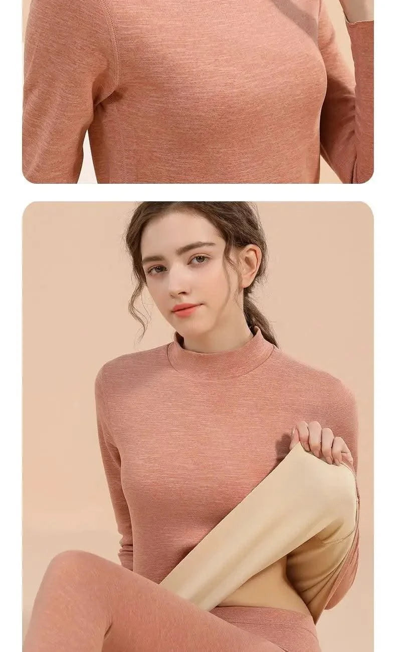 Thermal Underwear Sets for Women Mid-high Collar High Stretch Base Tops