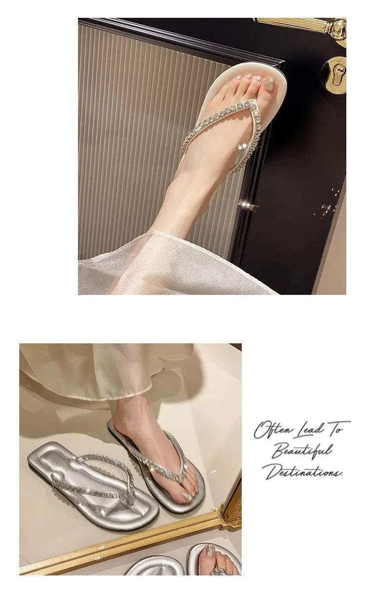 Beach flip-flops women wear high-grade summer new flat-bottomed non-slip holiday online celebrity toe sandals.