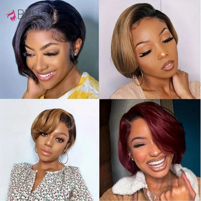 Human Hair 13x4 Short Pixie Cut Lace Front Wig for Women Black Pixie Cut Transparent Frontal Wig Layered Straight Pixie Cut Wigs