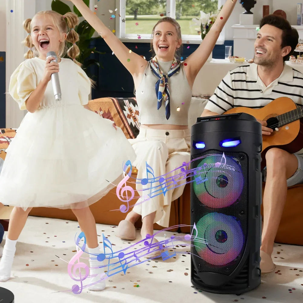 Bluetooth Wireless Speaker Stereo Speaker Support USB/TF/AUX/FM/BT/MIC Loud Boombox Speaker with Bass Lights for Outdoor Party