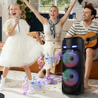 Bluetooth Wireless Speaker Stereo Speaker Support USB/TF/AUX/FM/BT/MIC Loud Boombox Speaker with Bass Lights for Outdoor Party