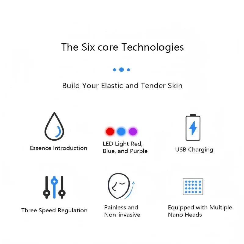 Nano Microneedling Pen Facial Skin Care Product Absorbs Device LED Light Photon Vibration Face Massager Mesogun Serum Applicator