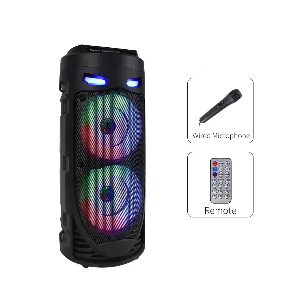 Bluetooth Wireless Speaker Stereo Speaker Support USB/TF/AUX/FM/BT/MIC Loud Boombox Speaker with Bass Lights for Outdoor Party