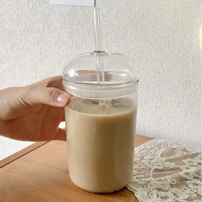 500ML Drinking Glasses with Dome Lids and Glass Straw Can Shaped Glass Cups Beer Glasses Iced Coffee Tumbler Cup DIY Drinkware