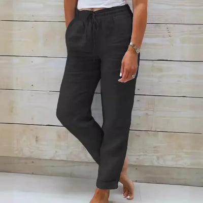 2025 Women's New Cotton And Linen Trousers Women's High Waist Elastic Casual Trousers Fashionable Street Breathable Loose Pants