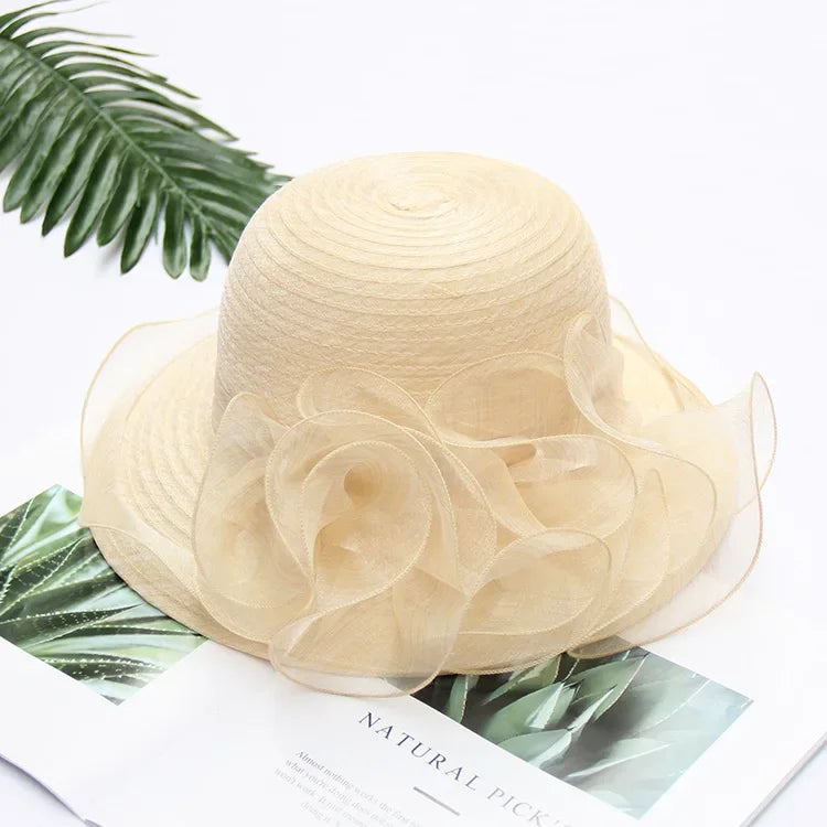 Summer hats for women Organza flower mesh sunshade hat vacation beach hat wide brimmed sun hat Sun protection sombreros de mujer