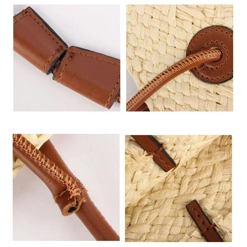 Designer bohemian chic shoulder bag,solid color large capacity straw woven tote bag,nature-inspired beach vacation