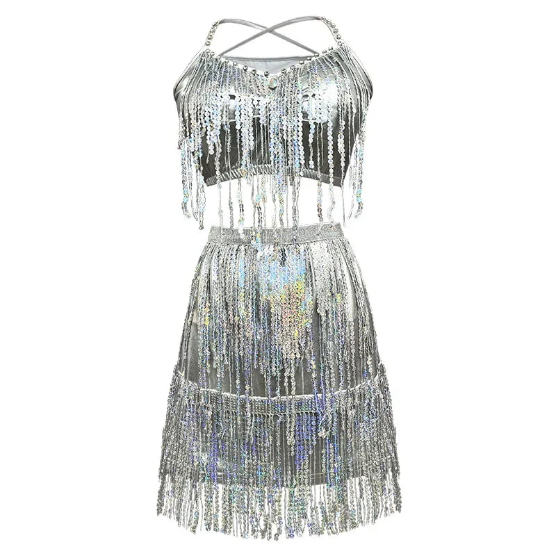 Women Latin Dance Dress Halter Crop Top