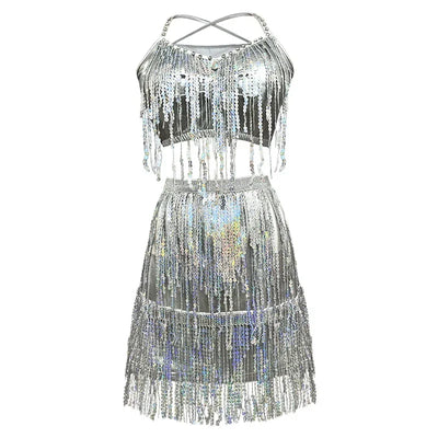 Women Latin Dance Dress Halter Crop Top