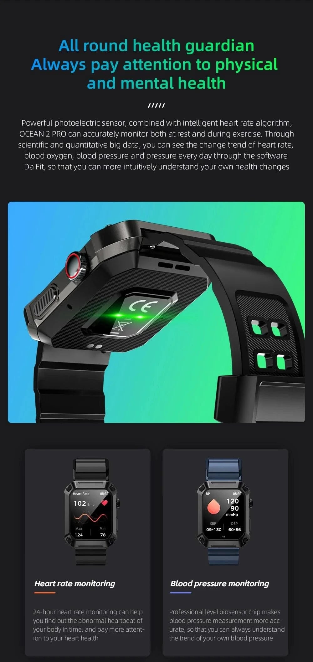 LOKMAT OCEAN 2 Pro Smart Watch Waterproof Bluetooth Calls Smartwatches 1.85 inch Touch Screen Heart Rate Monitor Fitness Tracker