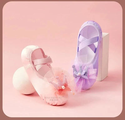 Ballet Dance Shoes for Children's Ballet Latin Dance Soft Sole Slippers Children Dance Practise Ballerina Crown Training Shoes