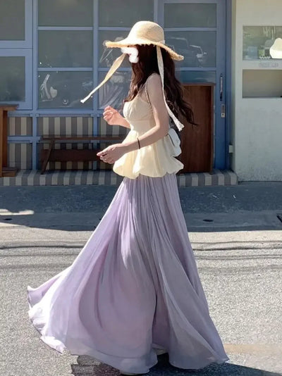 A Tall Sporty Skirt with Sparkling High Waist Elastic High-end Flowing A-line Extended Pink Skirt