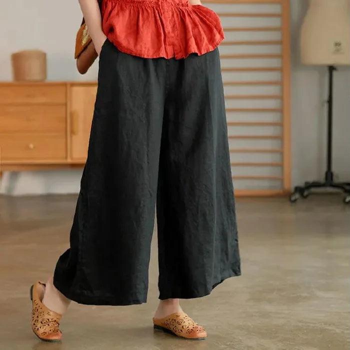 2024 cotton linen home wear loose pants for women summer casual baggy wide leg trousers purple soft capri women’s