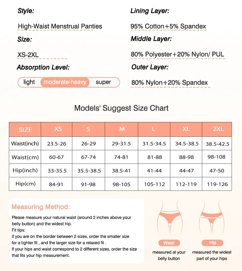 Menstrual Panties Women High Waist Seamless Menstrual Briefs Leak Proof Period Panties Heavy Flow Absorbent Period Underwear