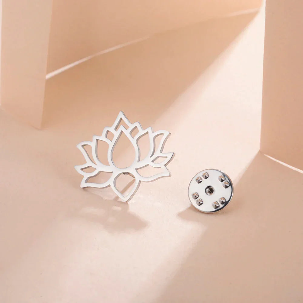 Dawapara Mandala Lotus Flower Brooch Lapel Pin Buddhism Spiritual Jewelry Fashion Stainless Steel Accessories