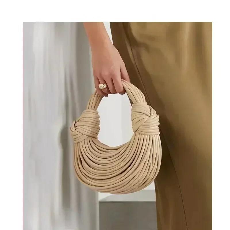 Handbags for women 2025 new in gold luxury designer brand handwoven noodle bags rope knotted pulled hobo silver evening