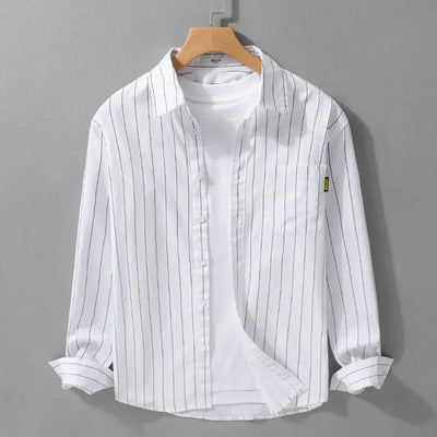 Polo Neck Striped Plus Size High Street Blouse Men's Spring Autumn Ong Sleeve Loose Fashion Shirt Tops Trend Korean Men Clothing