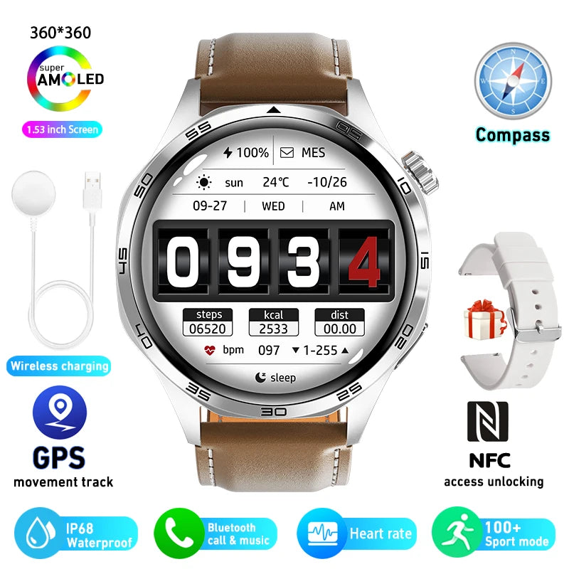 Smart Watch 5 Pro GPS NFC Smartwatch Men 360*360 AMOLED Screen Heart Rate Monitor Bluetooth Call IP67 Waterproof Men Smartwatch
