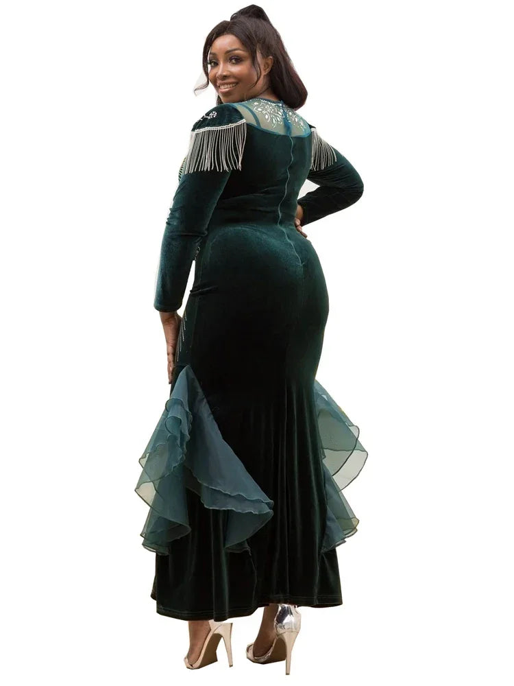 Luxury Velvet Dresses For Women Dubai Long Sleeve Abayas African Dashiki Crystal Robe 2025 Festival Outfit Wedding Party Gowns