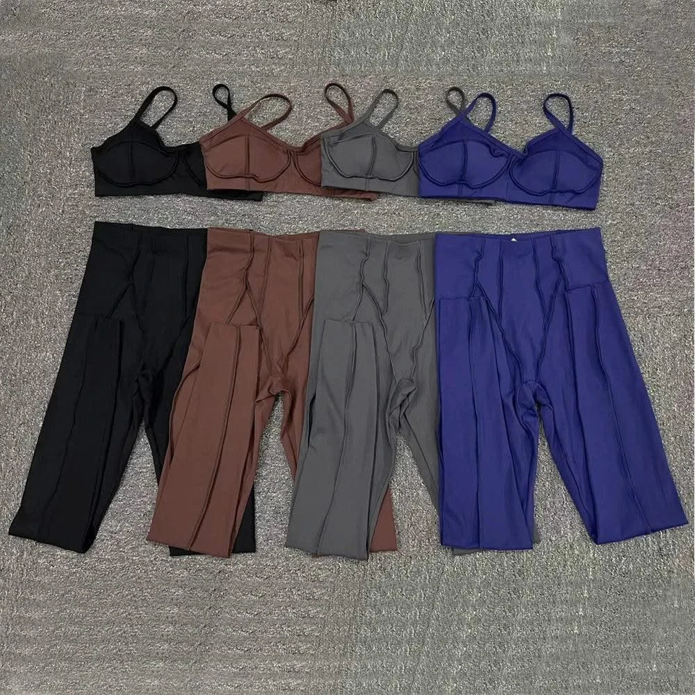 Women Nude Straps Yoga Sets Activewear