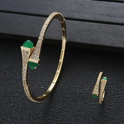 New jerseis Women's Fashion 2 Pcs Bracelet & Ring Set مجموعات المجوهرات Resin Simple Design Gold Open Cuff Bangle Jewelry Set