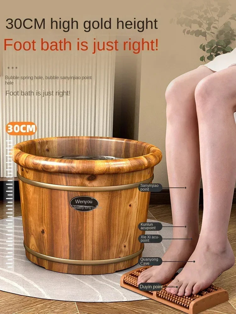 Foot Soaking Wooden Bucket Solid Wood Bath Calf Wooden Foot Washing Bucket Insulation Wooden Basin Foot Soaking Bucket