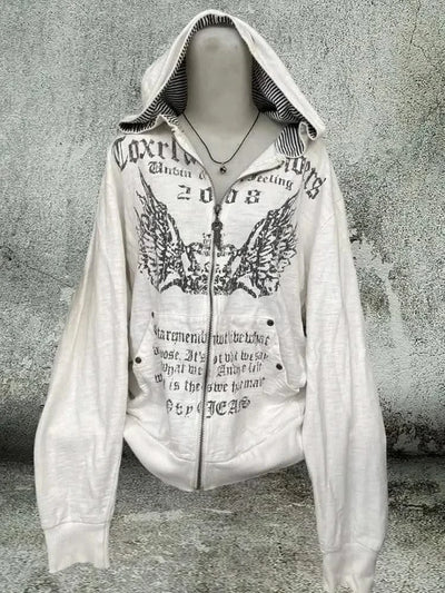 Hooded Sweatshirt Women Grunge Vintage Gothic Print