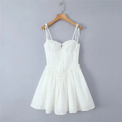 Summer dress 2025 Women Sexy White Lace Dressses Embroideryed Bodycon Mini Dress Korean Fashion Ruffle Dresss Lace Up Fish Bone