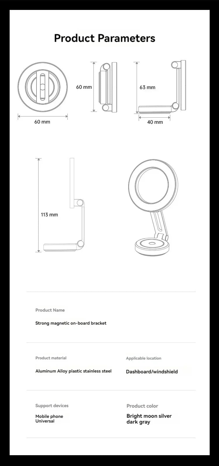 MagSafe Car Mount, Magnetic Hands Free iPhone Car Holder Dashboard for Car Fit for iPhone 15 14 13 12 Pro Max Plus