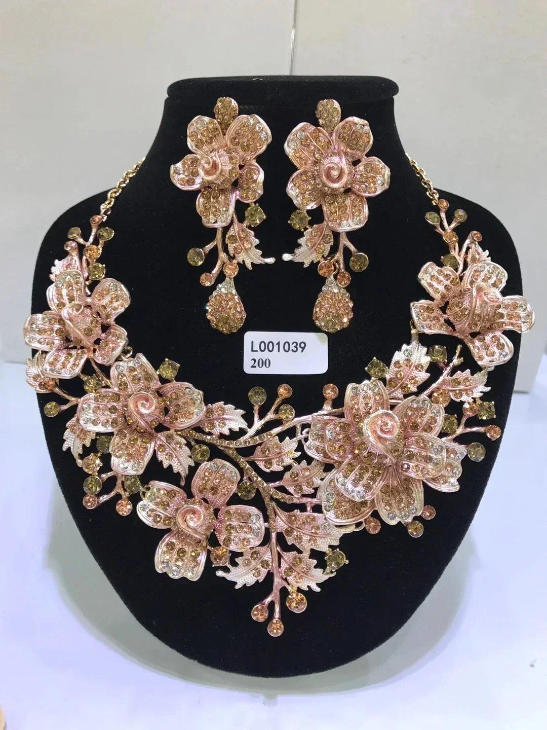 Women luxury necklaces set wedding delicate fashion jewelery crystal rhinestone earrings jewelry sets