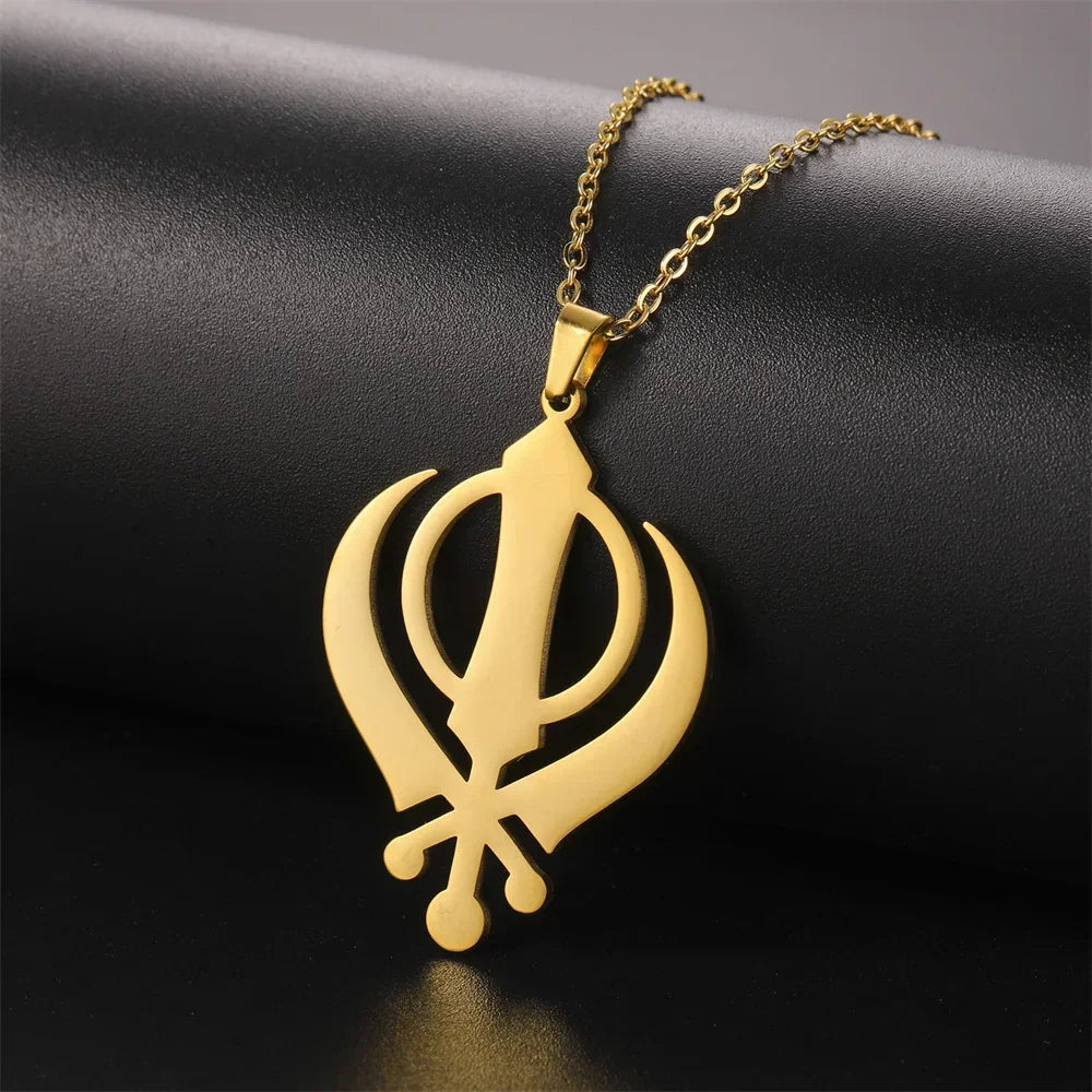 EUEAVAN Classic Sikhism Symbol Necklace for Women Men Stainless Steel Sikh Khanda Necklaces Religious Protection Amulet Jewelry