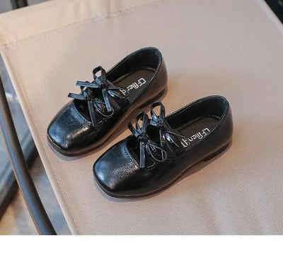 Autumn Children's Fashion Causal Black Ballet Shoes Solid Color Bowknot Elegant Girl Princess Shoes New Kids Leather Shoe