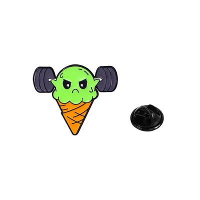 New Statement Fitness Food Man Collection Enamel Brooch Pizza Ice Cream Barbell Hamburg Donut Dumbbell Pins